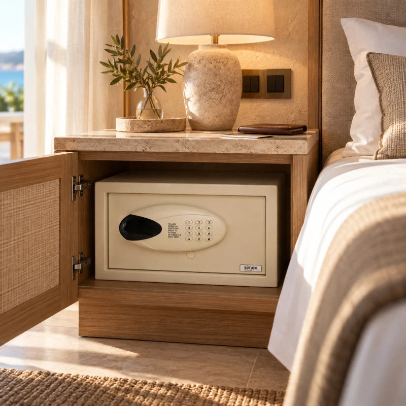 Cofre digital Smart Simex instalado num quarto de hotel
