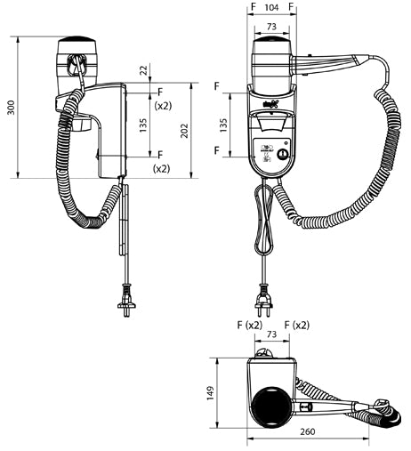 SECADOR DE CABELO COM SUPORTE E TOMADA - 1.800 W Prateado - PAREDE