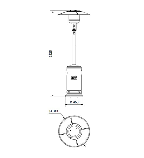 Aquecedor tipo cogumelo com refletor superior e acabamento brilhante