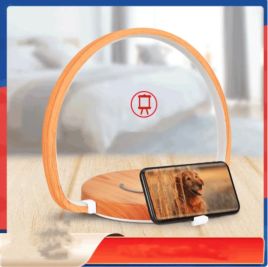 Candeeiro de Mesa com Relógio LED em Madeira